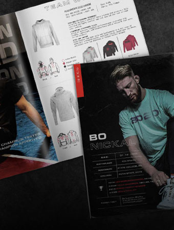 magazine spread showing photography and layout for wrestling apparel brand