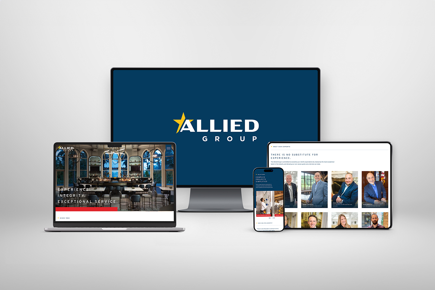 Allied Group Device Mockup showcasing new website and logo design by Splendor