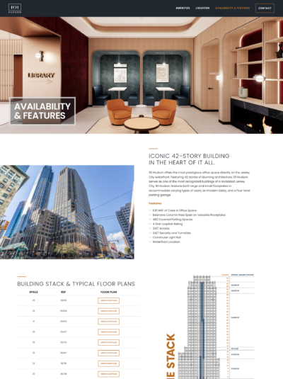 101 Hudson Website Screenshot: Availability & Features Page