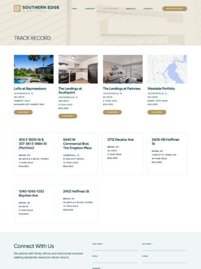 southern edge website - track record