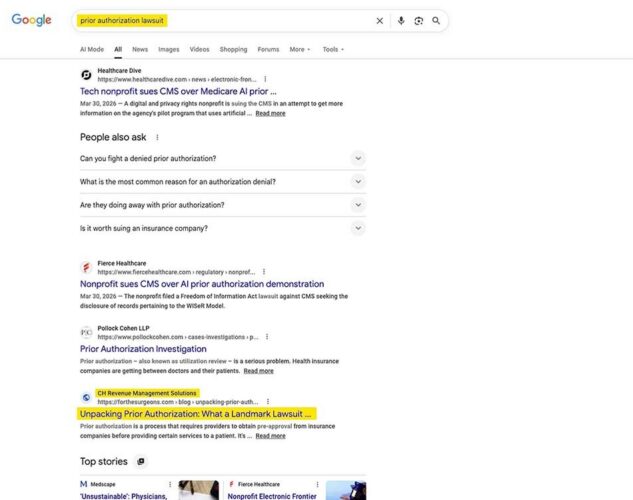 SEO keyword ranking for prior authorization lawsuit