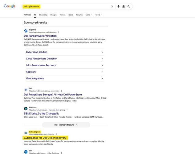 SEO keyword results for dell cybersense