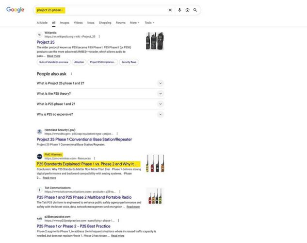 SEO keyword search results for Project 25 Phase I